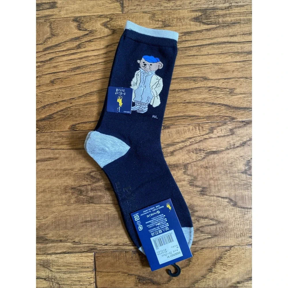 Polo Ralph Lauren Polo Bear Crew Socks Black M‎ Womens 6-8.5 Mens 5-7.5 NWT